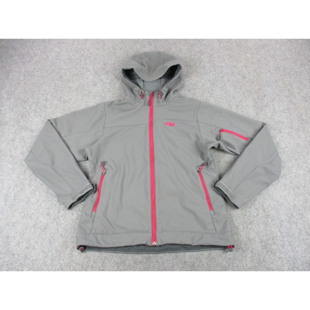 Outdoor Research Jacket Womens Small Gray Pink Softshell Hooded Lined Zip Coat